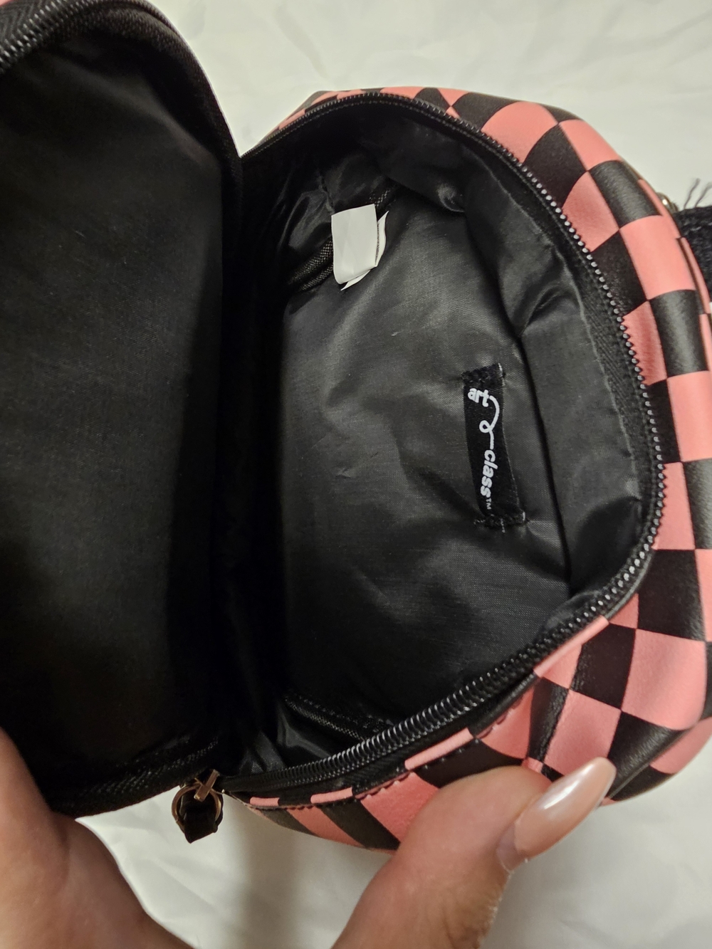art class Pink and Black Checkerboard Cosmetic Pouch